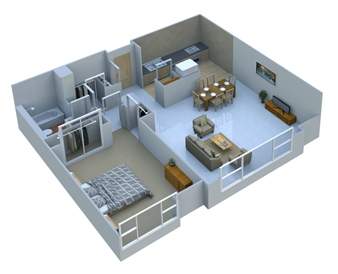 Floor plan for 1 bed, 1 bath, 850 sqft